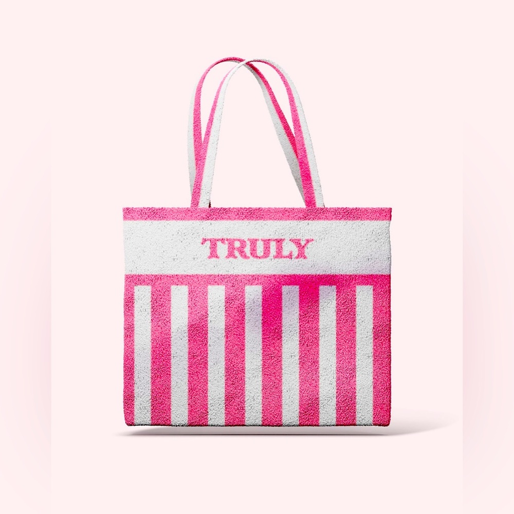 💖 NWT! Truly Beauty Towel Tote (White & Pink Stripe)💖